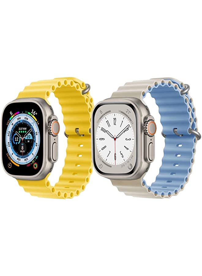 IAF Silicone Ocean Band Strap for Apple Watch Ultra 8 49mm Yellow Single Color Strap with Beige/Sky Blue Double Side Strap Set of 2