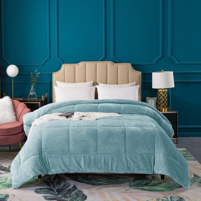 KASENTEX Super Ultra Soft Luxury Plush Sherpa Comforter Queen Size Cozy Reversible Faux Fur Machine Washable Bedding Cloud Blue