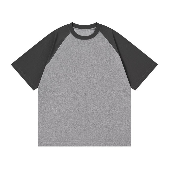 Summer new 230g ice cool sunscreen short sleeve T-shirt womens Japanese retro loose raglan sleeve contrast T-shirt top Ash Gun Ash