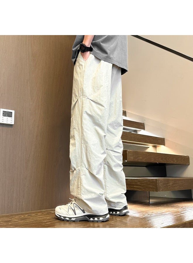 Homlean Quick-dry Casual Pants For Men, Autumn Thin Loose Breathable Cargo Pants, Straight Wide-leg Trousers Hk27 White-gray S - Image 4
