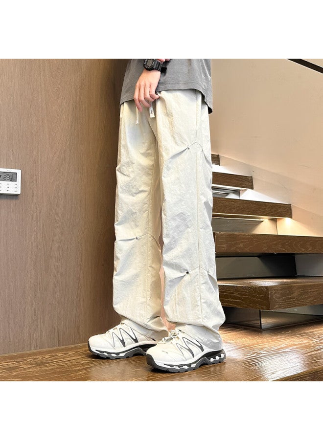 Homlean Quick-dry Casual Pants For Men, Autumn Thin Loose Breathable Cargo Pants, Straight Wide-leg Trousers Hk27 White-gray S - Image 3