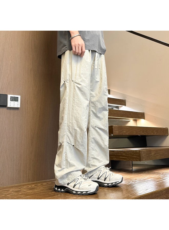 Homlean Quick-dry Casual Pants For Men, Autumn Thin Loose Breathable Cargo Pants, Straight Wide-leg Trousers Hk27 White-gray S - Image 2
