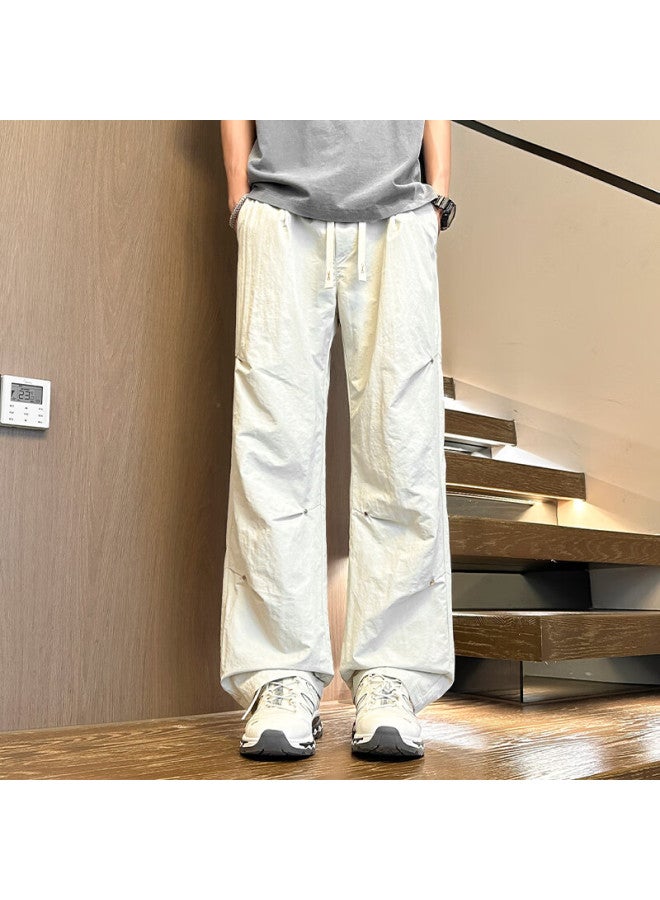 Homlean Quick-dry Casual Pants For Men, Autumn Thin Loose Breathable Cargo Pants, Straight Wide-leg Trousers Hk27 White-gray S - Image 1