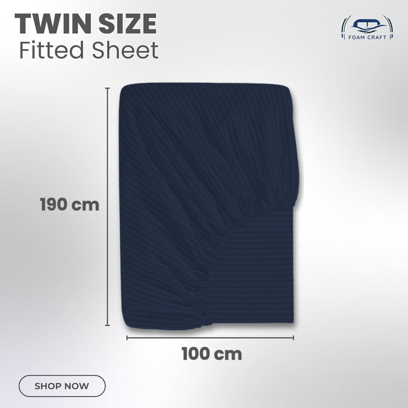 FOAM CRAFT Foamcraft Striped Deep Pocket Fitted Sheet - Navy, Twin Size (100 x 190cm) - Image 2