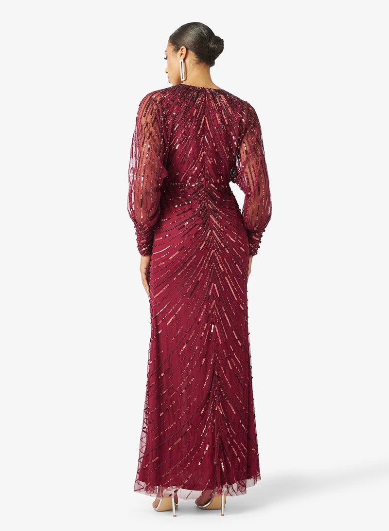 Amelia Rose Front Slit Long Sleeve Sequin Maxi Dress - Image 2