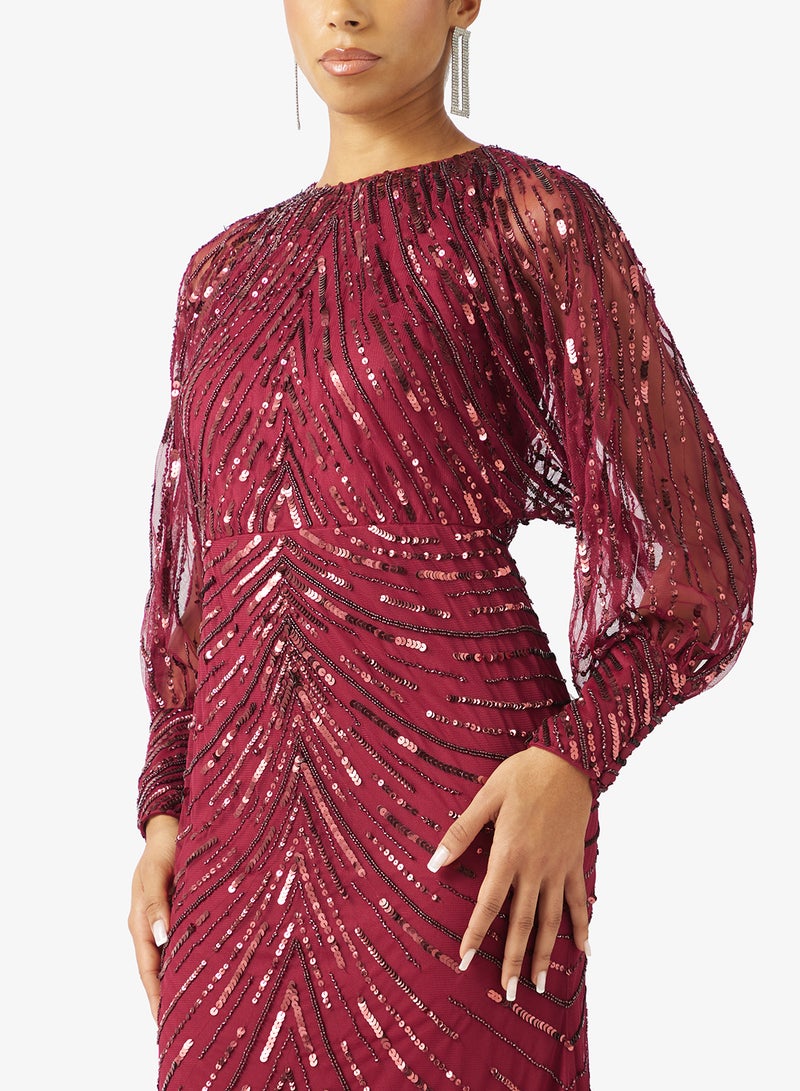 Amelia Rose Front Slit Long Sleeve Sequin Maxi Dress - Image 3