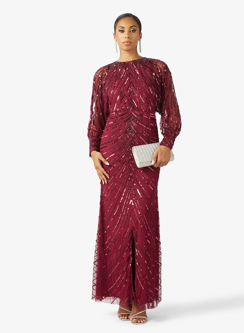Amelia Rose Front Slit Long Sleeve Sequin Maxi Dress - Image 4