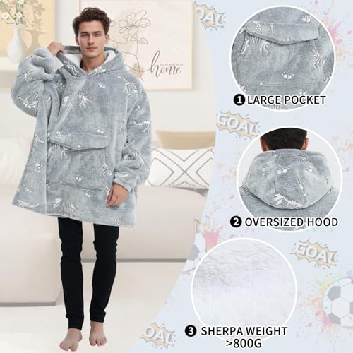 Mewkou Wearable Blanket Hoodie for Adult,Oversized Sherpa Fleece Blanket Hoodie for Women Men,Glow in The Dark Dinosaur Fossil - Image 4