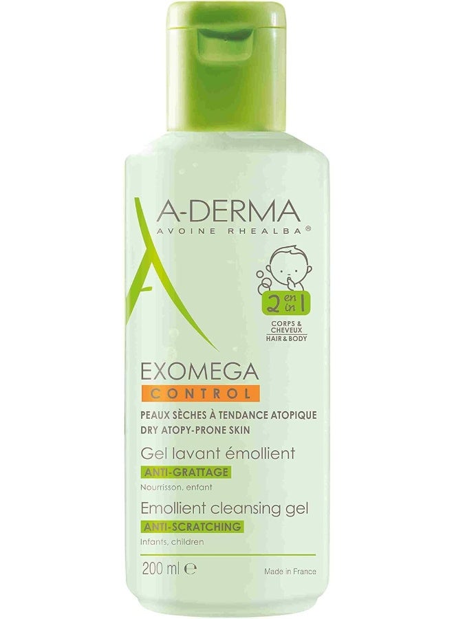 A-DERMA A-Derma Exomega Control Emollient Cleansing Gel, Anti-Scratching For Dry Atopy-Prone Skin, 200Ml  - Image 2
