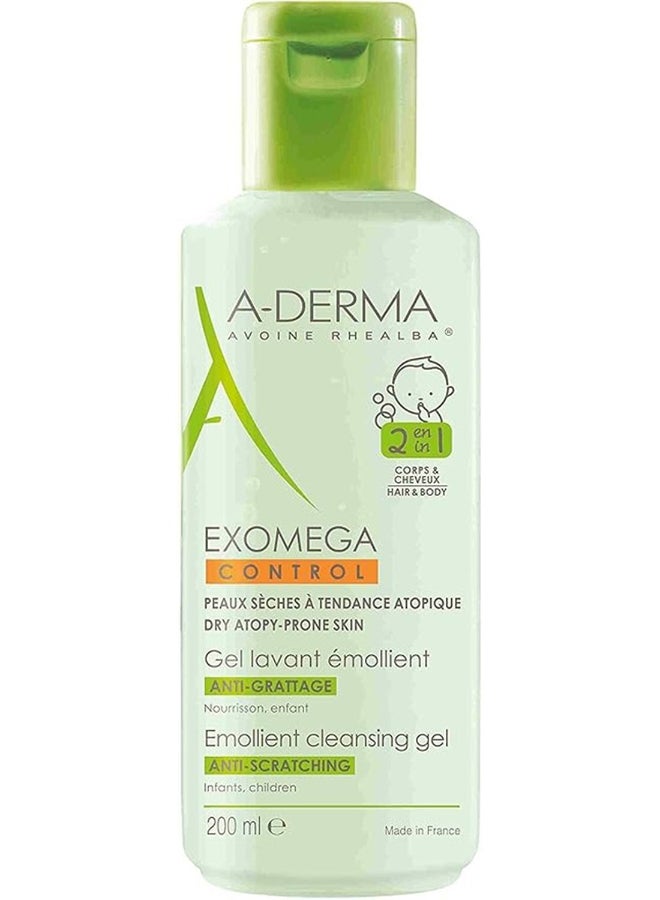 A-DERMA A-Derma Exomega Control Emollient Cleansing Gel, Anti-Scratching For Dry Atopy-Prone Skin, 200Ml  - Image 1