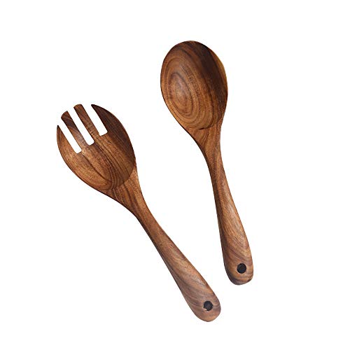 ZEARE Wooden Salad Server Set of 2 Acacia Stirring Spoon 10-Inch Wooden Utensils for Serving Salad - Image 1