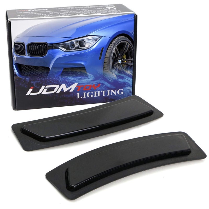 iJDMTOY Glossy Black Smoked Lens Front Bumper Side Markers Compatible With 20162018 BMW F30 F31 LCI 3 Series 320i 340i F32 4 Series 420i 428i 435i 440i Replace OEM Amber Reflector Assy