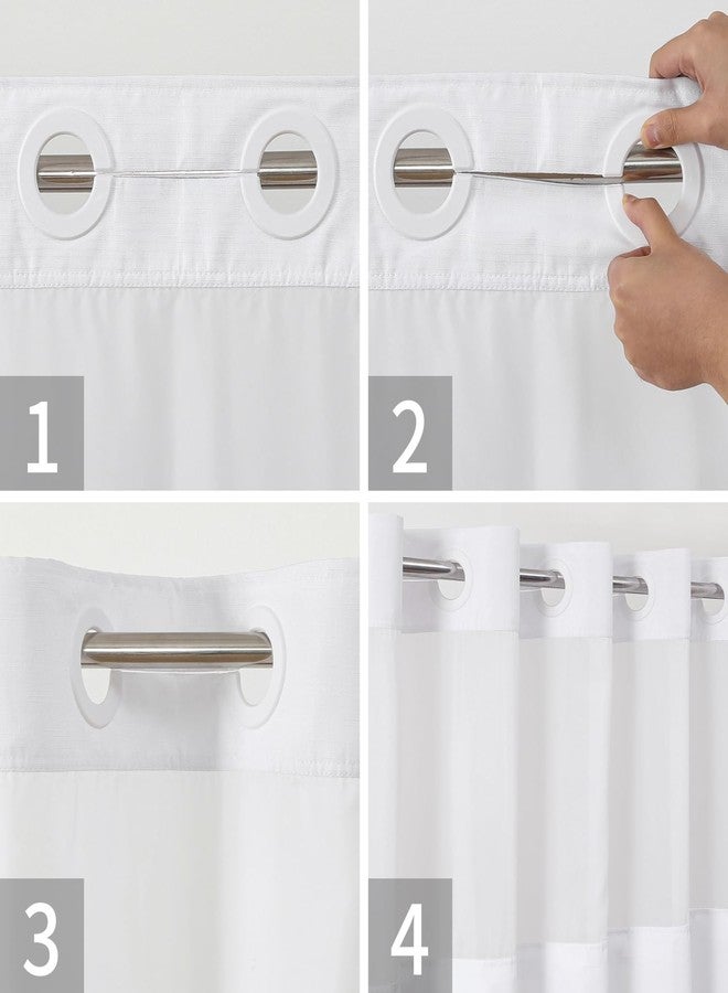 eachope No Hooks Needed Linen Textured Shower Curtain with Snap-in Fabric Liner Set,White Hotel Luxury Decor Shower Curtains for Bathroom with Mesh Top Window,Waterproof & Washable,71Wx74H - Image 4