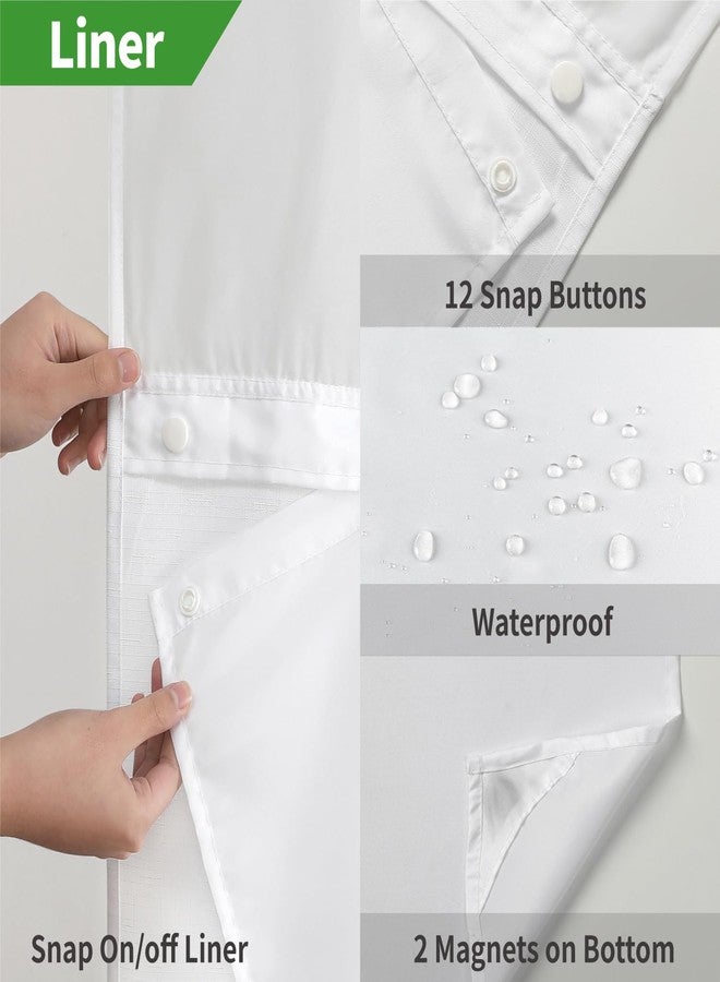 eachope No Hooks Needed Linen Textured Shower Curtain with Snap-in Fabric Liner Set,White Hotel Luxury Decor Shower Curtains for Bathroom with Mesh Top Window,Waterproof & Washable,71Wx74H - Image 5