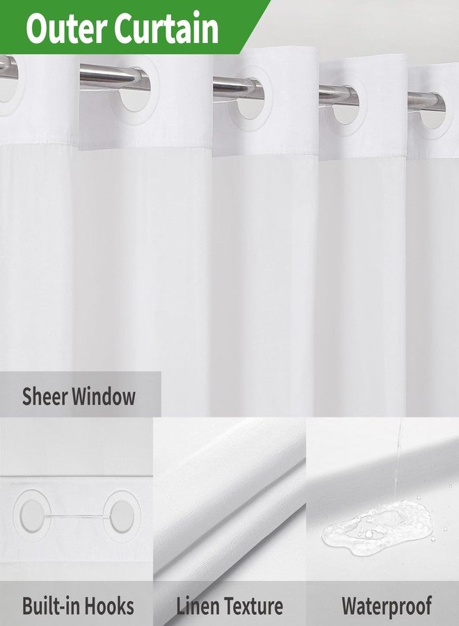 eachope No Hooks Needed Linen Textured Shower Curtain with Snap-in Fabric Liner Set,White Hotel Luxury Decor Shower Curtains for Bathroom with Mesh Top Window,Waterproof & Washable,71Wx74H - Image 3