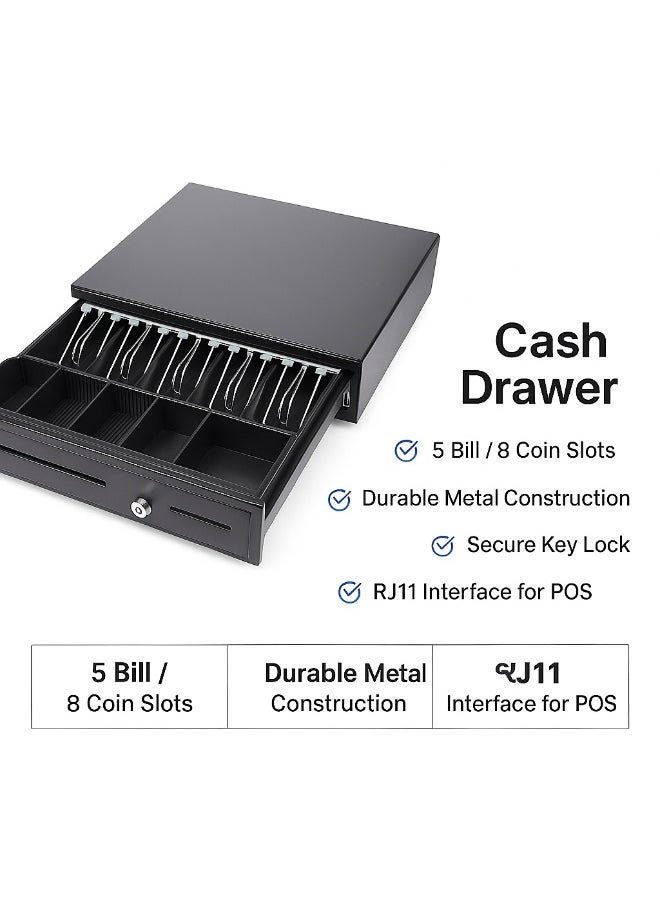 FTTEGO All-in-One POS System Bundle – Core i5 Touchscreen, 8GB RAM, 256GB SSD, 200mm/s Thermal Printer, Secure Cash Drawer, and One-Year Integrated Accounting Software | Black