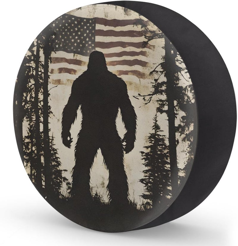 cfpolar Spare Tire Cover for RV Trailer,American Flag Bigfoot Waterproof Sun Leather Wheel Cover,Camper Spare Tire Covers Fit for Jeep Travel Trailer SUV Truck Accessories (16 in for Diameter 29” - 31”),F-1 - Image 2