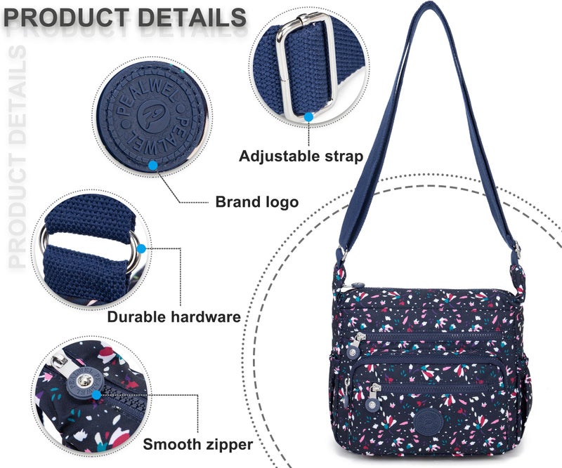 Pealwel Women Shoulder Handbag Roomy Multiple Pockets Bag Ladies Crossbody Purse Tote Top Handle Satchel(Little Pink Flower) - Image 4