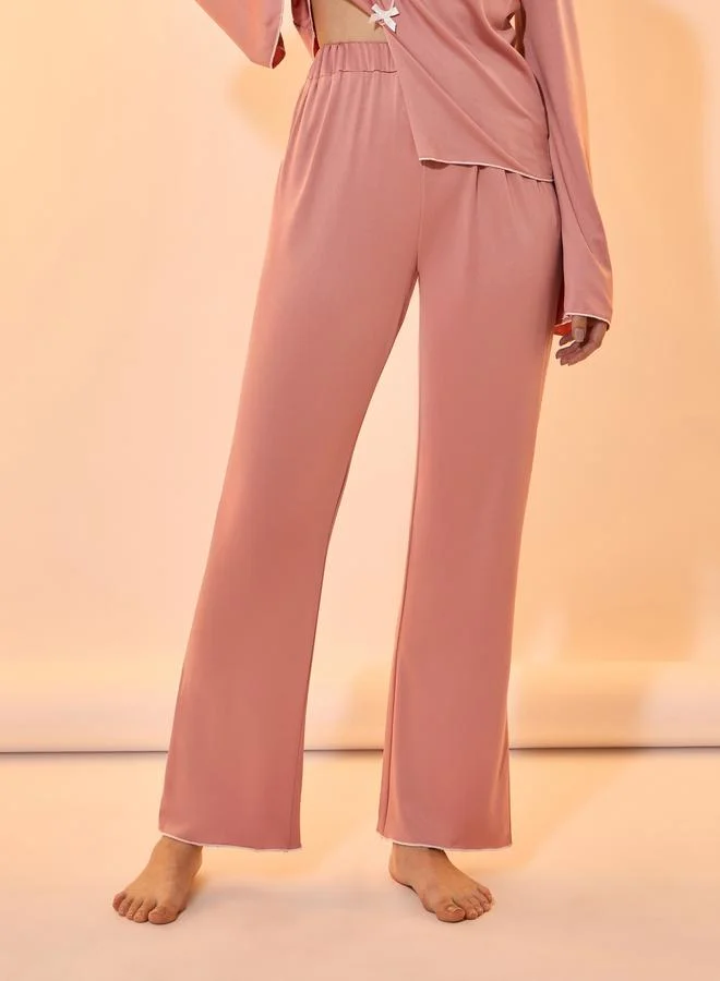 Take Two Take Two Contrast Edge Bow Detail Top and Pyjama Set