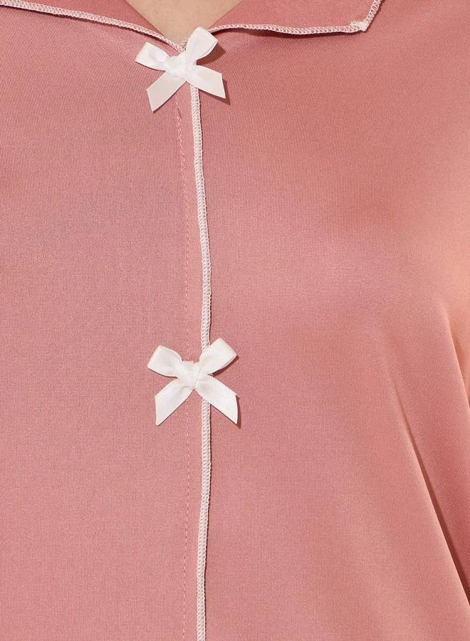 Take Two Take Two Contrast Edge Bow Detail Top and Pyjama Set