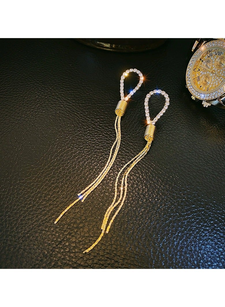 Goolsky S925 Sterling Silver Needle Metal Tassel Earrings – Long Crystal Dangle Earrings, Elegant Statement Jewelry for Women