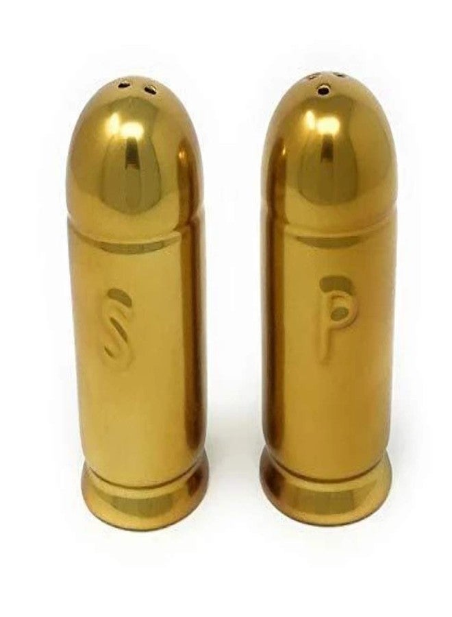 Ceramic Bullet Salt and Pepper Shakers - Gold Tone - 1.5" x 1.5" x 3.8"
