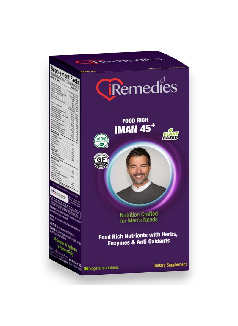 iRemedies Food Rich Iman 45+, MultiVITAMINS & Minerals, 90 Vegetarian Tablets, 30 Servings  - Image 1