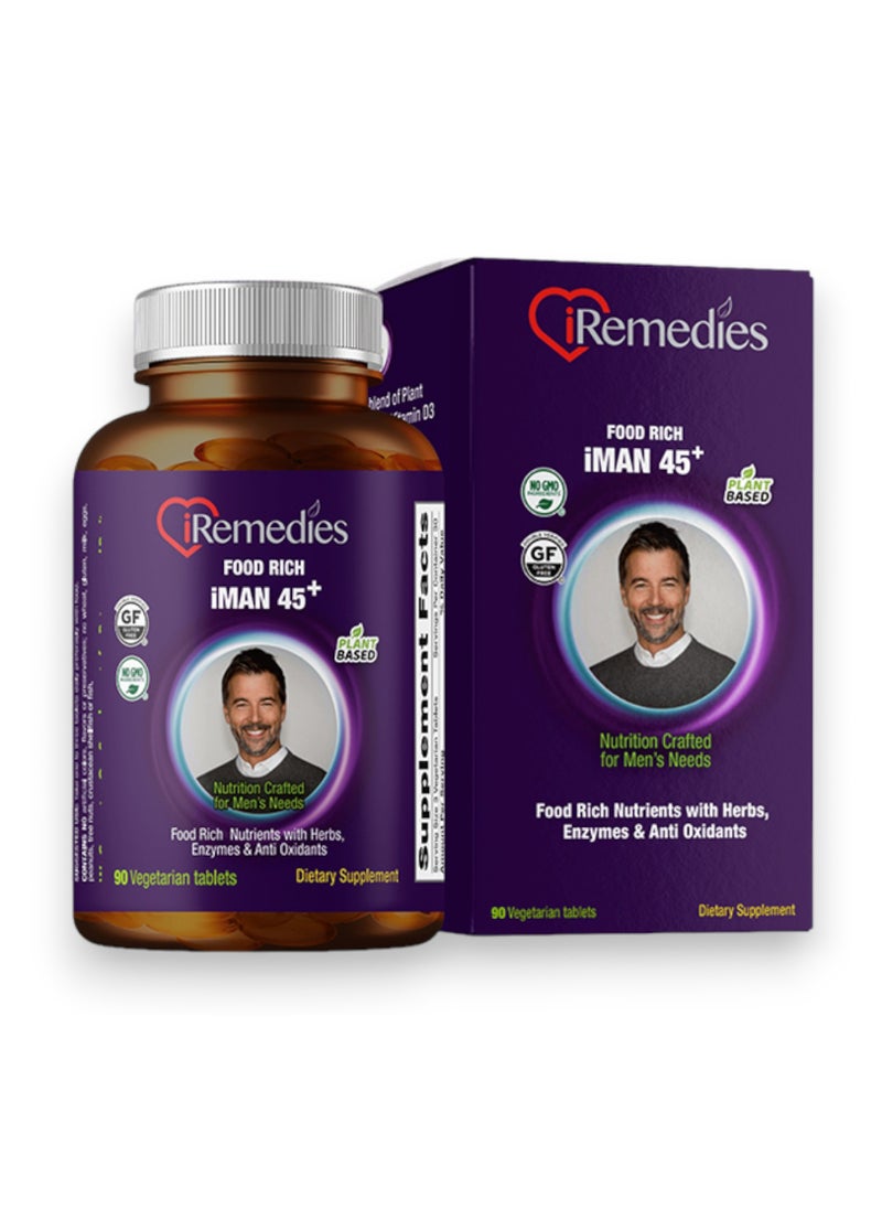 iRemedies Food Rich Iman 45+, MultiVITAMINS & Minerals, 90 Vegetarian Tablets, 30 Servings  - Image 2