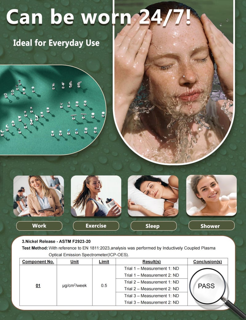 YADOCA 20G Threadless Flat Back Earrings for Women Men - Hypoallergenic Surgical Steel Push in Nose Stud Rings Labret Cartilage Lip Rings Medusa Nostril Conch Tragus Piercing Jewelry 18 Pairs - Image 5