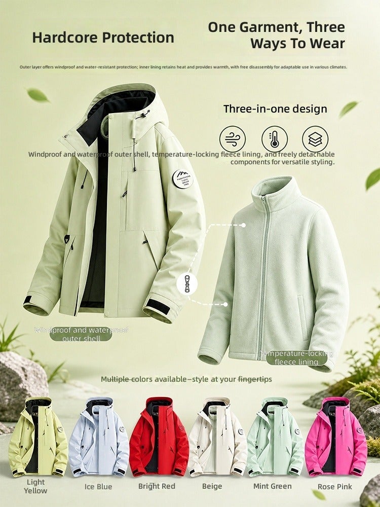 Men's Women's 3-in-1 Outdoor Jacket Waterproof Windproof Trekking Hiking Camping Skiing Winter Coat with Removable Inner Layer - Image 3