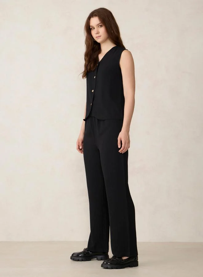Outzidr  Black Solid Waistcoat and Trousers Co-Ords for Women | Best Price UAE
