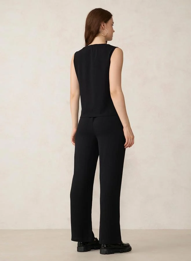 Outzidr  Black Solid Waistcoat and Trousers Co-Ords for Women | Best Price UAE