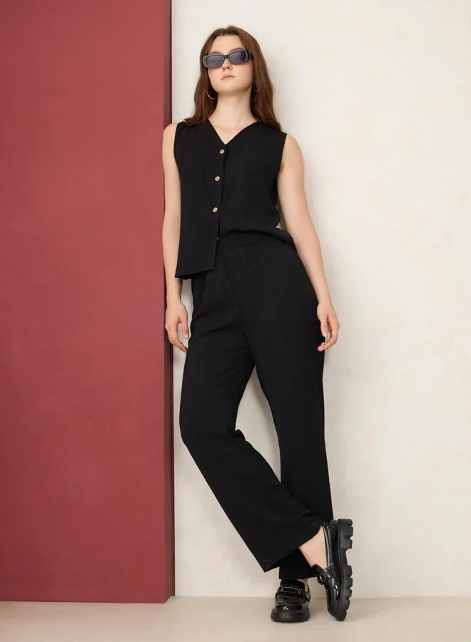 Outzidr  Black Solid Waistcoat and Trousers Co-Ords for Women | Best Price UAE