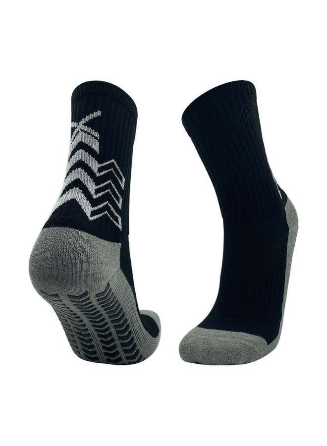 Black Anti-slip Football Socks With Towel Bottoms, Thickened Sports Socks With Anti-odor Properties, Mid-calf Children's Football Socks With Towel Bottoms