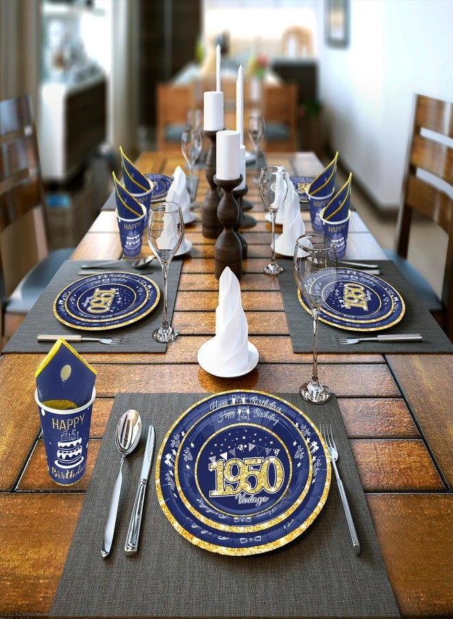 algpty 75th Birthday Decorations Blue and Gold, Service for 30, Vintage Plates and Napkins Includes Blue and Gold 1950 Plates, Napkins,Cups 75th Birthday Decorations for Men Women - Image 4