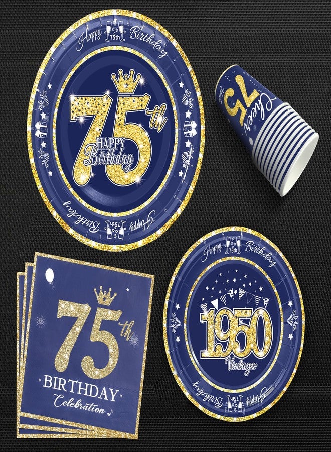 algpty 75th Birthday Decorations Blue and Gold, Service for 30, Vintage Plates and Napkins Includes Blue and Gold 1950 Plates, Napkins,Cups 75th Birthday Decorations for Men Women - Image 5
