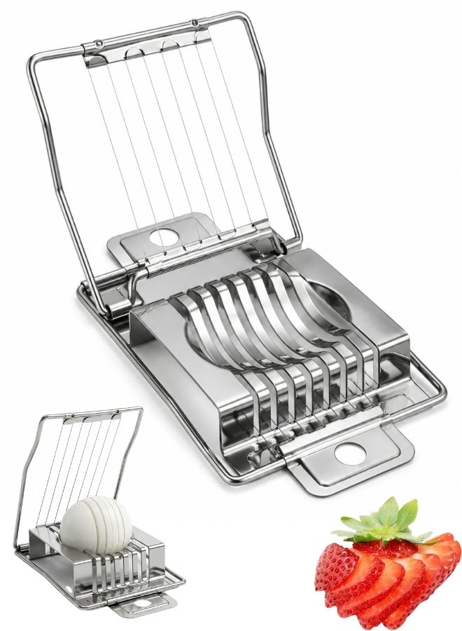 Stainless Steel Egg Slicer with 8 Precision Cutting Wires for Hard-Boiled Eggs, Soft Fruits, Mushrooms and Cheese, Silver - Image 1