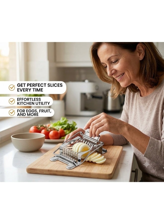 Stainless Steel Egg Slicer with 8 Precision Cutting Wires for Hard-Boiled Eggs, Soft Fruits, Mushrooms and Cheese, Silver - Image 5