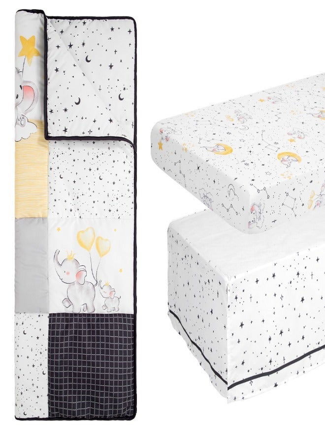 بيلانينا طقم سرير أطفال 3 من البوليستر الفاخر من بيلنينا، لحاف مطبوع رقمي، ملاءة سرير وتنورة، مثالي لأسرة الأطفال - Image 3