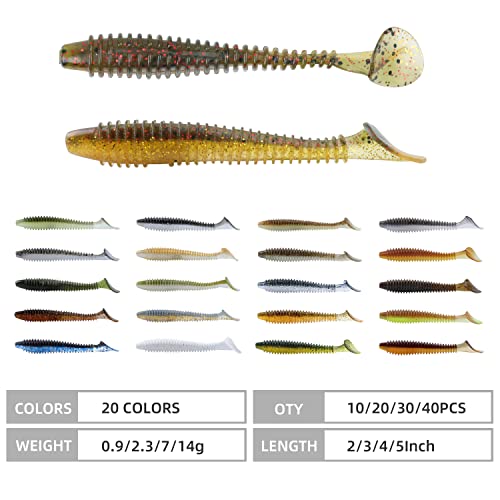 Runcl Swimbaits Paddle 10/20/30/40PCS, 2/3/4/5 Inchs Paddle Tail Soft Plastic Bass Lure Baits, ProBite Swimmer, Plastic Bait for Saltwater/Freshwater Fishing - Image 2