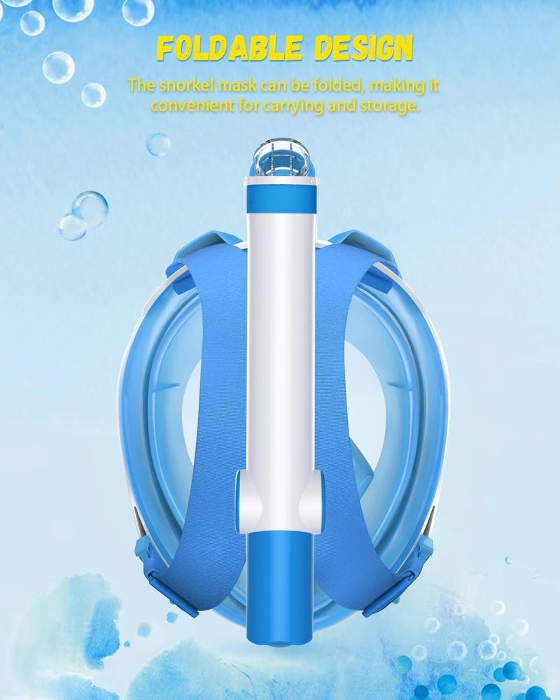 Delavala Full Face Snorkeling Mask Diving Gear - Latest Dry Top System,180 Degree Panoramic View Snorkeling Mask with Camera Mount,Safe Breathing,Anti-Leak Anti-Fog-Swim Fins (Blue - Small/Medium) - Image 2
