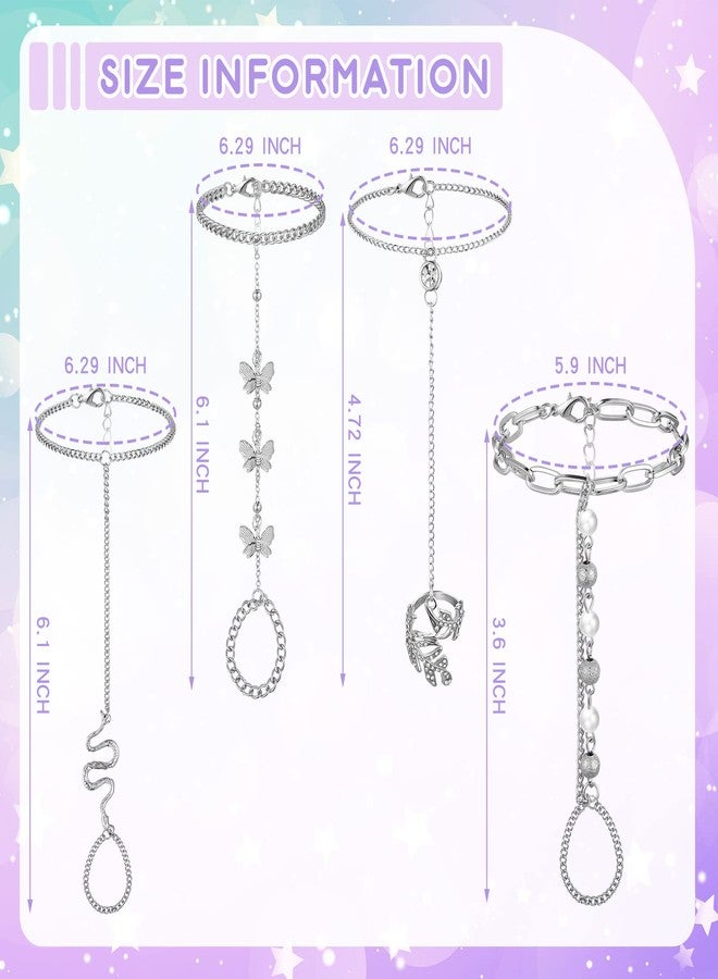 Fumete 6 Pieces Finger Ring Bracelet Linked Rhinestone Hand Harness Chain Slave Bracelet with Ring Everyday Jewelry for Women (Simple) - Image 3