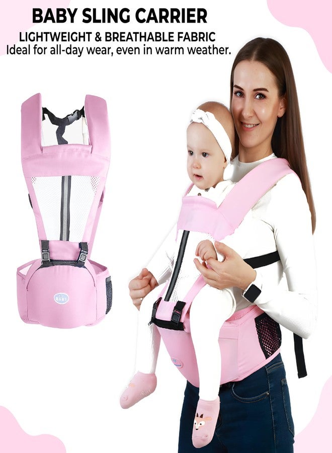 Bembika Adjustable Hands-Free Baby Sling Carrier Baby Wrapping Cloth for Newborns Comfortable & Travel-Friendly Baby Carrier Wrap Soft, Secure & Stylish Babywearing Solution-(Pink & White) - Image 2