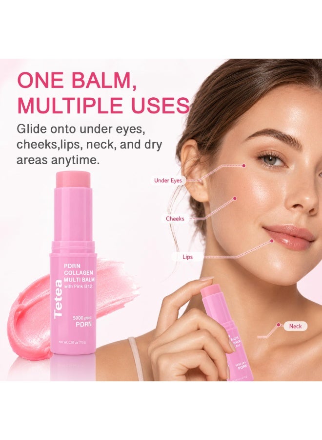 PDRN Pink Collagen Multi Balm Stick & Under Eye Patch Set, 0.32 oz | Caffeine and Pink B12, Hydrating Care, For Under Eyes, Face, Neck and Lips, 60 Eye Patches - Image 4