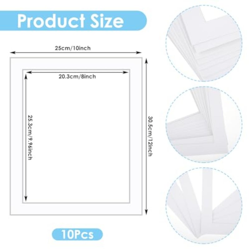 10 Pack White Pre-Cut 10x12 Picture Mounts for 8x10 Pictures Display, Frame Mattes Photo Frame Mat Bevel Photo Board Show Kit for Photos, Prints, Artworks - Image 2