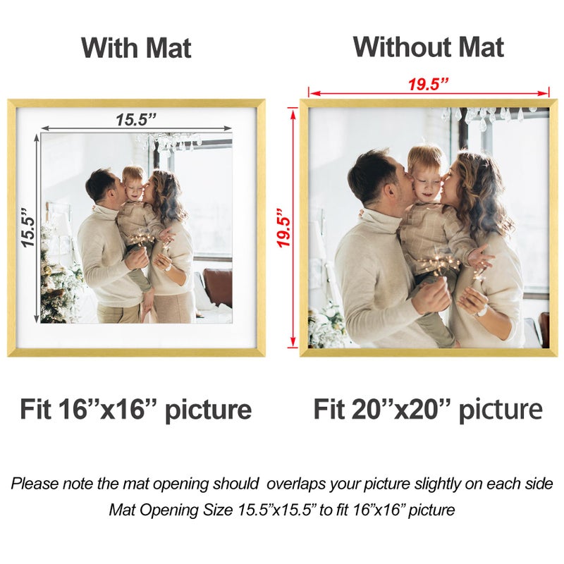 Yaetm 20x20 Gold Picture Frame Matted to 16x16, Set of 3, Thin Large Square Frame for Gallery Wall Display, Hanging Hardware Included (3 Pack, Gold) - Image 3