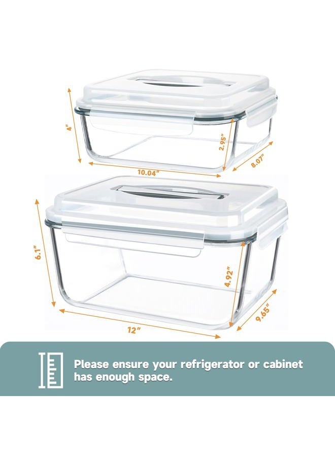 KOMUEE 203oz & 74oz Extra Large Glass Food Storage Containers with Lids, 2 Piece Airtight Big Glass Containers, Leak-proof, BPA-Free Lids with Carry Handle, Freezer Safe - Image 2