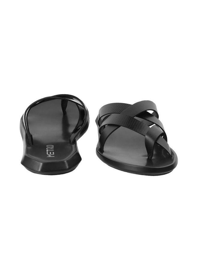 Metro - Metro Men Black Synthetic Leather Chappal UK/9 EU/43 (16-800) - Image 1