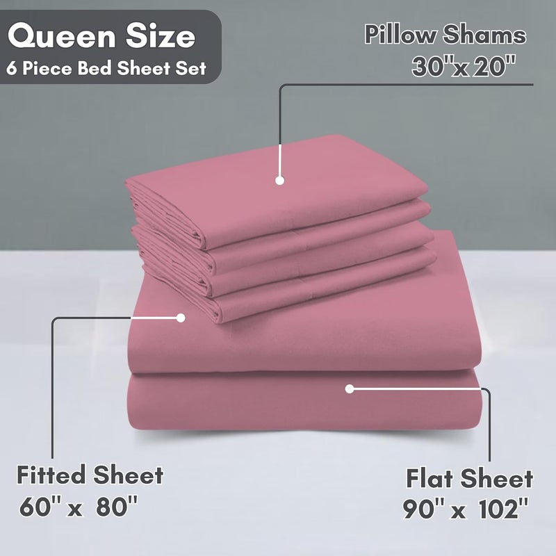 FOAM CRAFT Luxury Quality 6 Piece Bed Sheet Set - Pink, Queen Size, 100% Cotton - Image 2