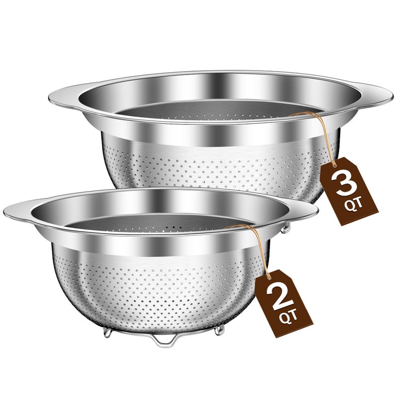 STOCKPOT Stainless Steel Strainers for Kitchen Stainless Steel Colander Kitchen Strainer for Pasta Fruit Veggie Hot Food 2 Pack Strainers and Colanders2QT 3QT Dishwasher Safe Silver - Image 2